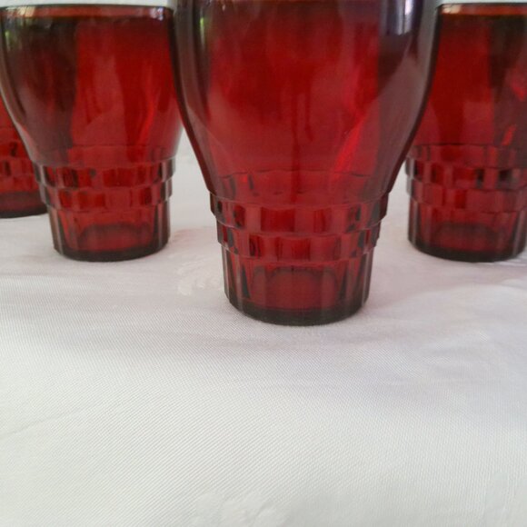 1940s Anchor Hocking Windsor Ruby Red Glasses, Set of 7 - Picture 3 of 3